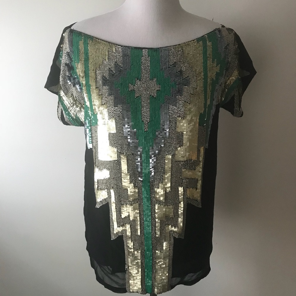 Free People Embroidered Sequin Top